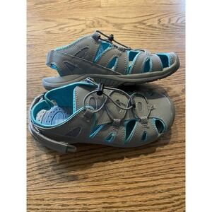 Eddie Bauer Sandals Womens Size 7 Gray Teal Water Sport Closed Toe Bungee